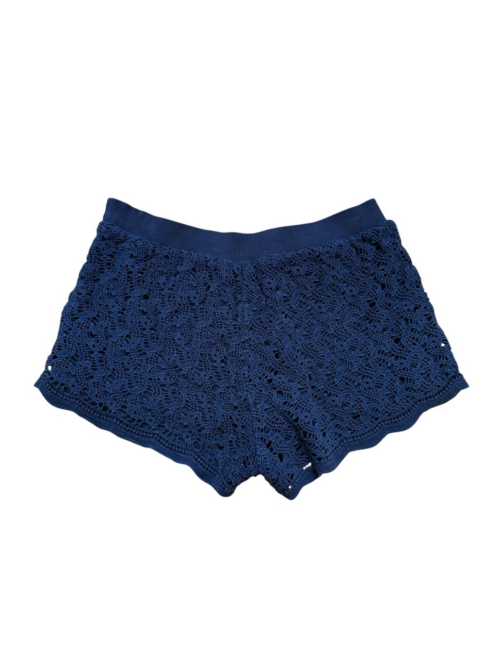 Lilly Pulitzer Crochet Lace Overlay Shorts Size Small Navy Blue Pull On Cotton - Picture 2 of 9